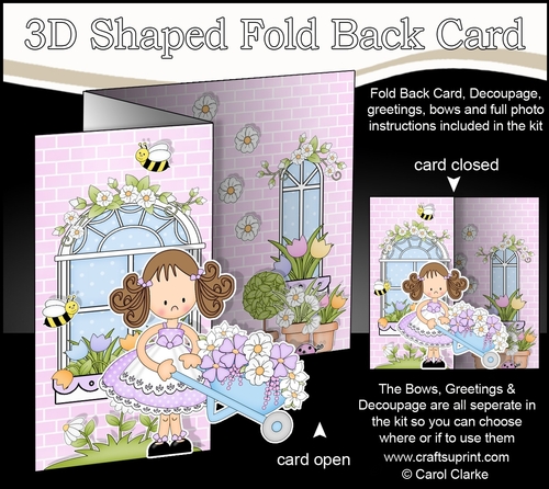 3D Shaped No-Hole Fold Back Mini Kit -  Country Cottage Girlz Zoe has a Wheelbarrow filled with Flowers