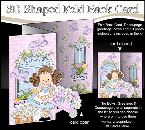 3D Shaped No-Hole Fold Back Mini Kit -  Country Cottage Girlz Zoe has a Wheelbarrow filled with Flowers