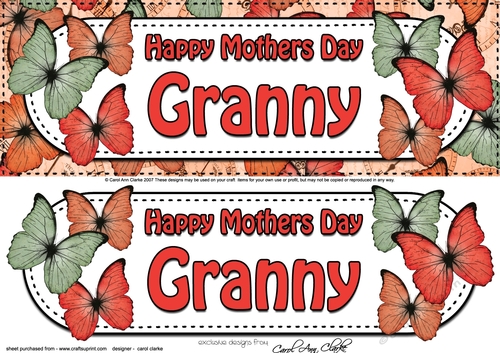 Large DL Happy Mothers Day GRANNY Butterflies 3D decoupage