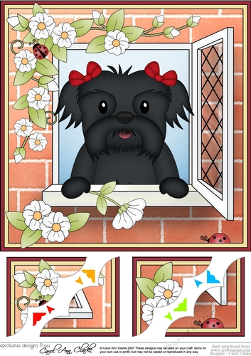 8 x 8 Scalloped Corner Topper - Through the Window - Shih Tzu