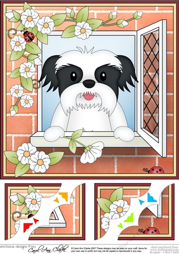8 x 8 Scalloped Corner Topper - Through the Window - Shih Tzu