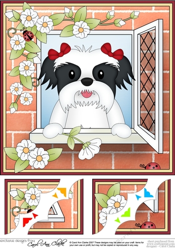 8 x 8 Scalloped Corner Topper - Through the Window - Shih Tzu