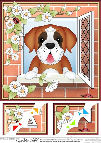 8 x 8 Scalloped Corner Topper - Through the Window - St Bernard
