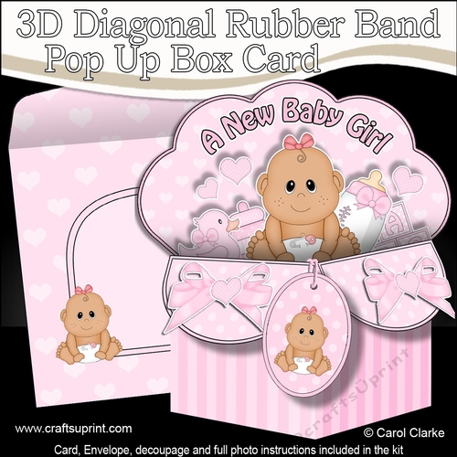 3D Diagonal Rubber Band Pop Up Box Card Kit - Cute Little Ethnic Baby Girl Veena