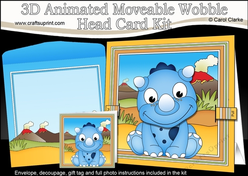 3D Animated Moveable Wobble Head Card - Cute Little Kyouryuu Dino