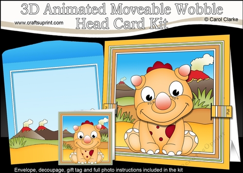 3D Animated Moveable Wobble Head Card - Cute Little Longfang Dino