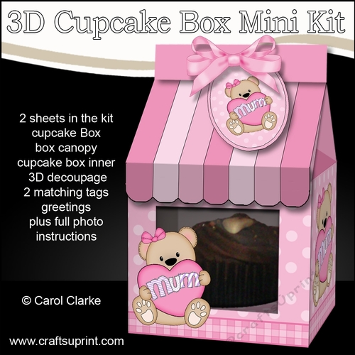 3D Mothers Day Mini Milk Carton Cupcake Treat Box Mini Kit - Cute Little Teddy Bear