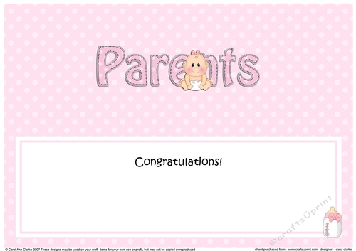 Large DL New Baby TO THE PROUD NEW PARENTS insert
