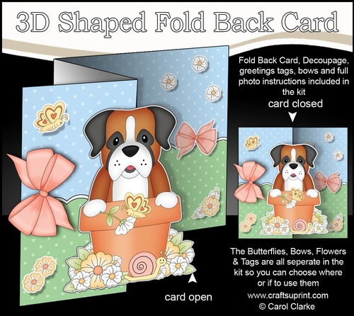3D Shaped No-Hole Fold Back Card Kit - Flowerpot Friends - Little Boxer Dog Bruiser