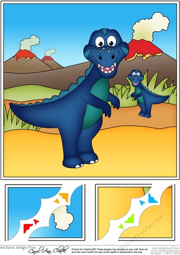 8 x 8 Cute Dinosaur Scalloped Corner Topper  