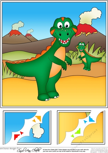 8 x 8 Cute Dinosaur Scalloped Corner Topper  