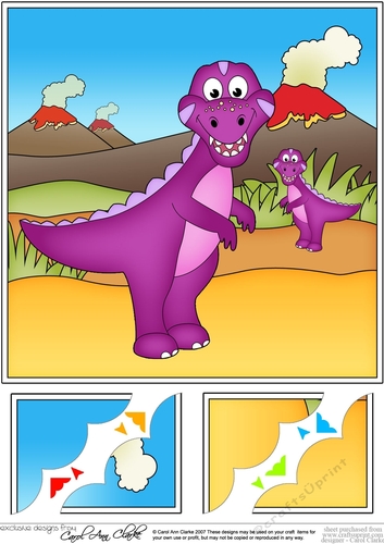 8 x 8 Cute Dinosaur Scalloped Corner Topper  
