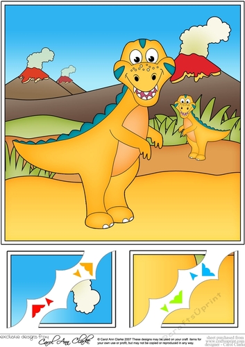 8 x 8 Cute Dinosaur Scalloped Corner Topper  