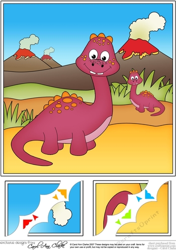 8 x 8 Cute Dinosaur Scalloped Corner Topper  