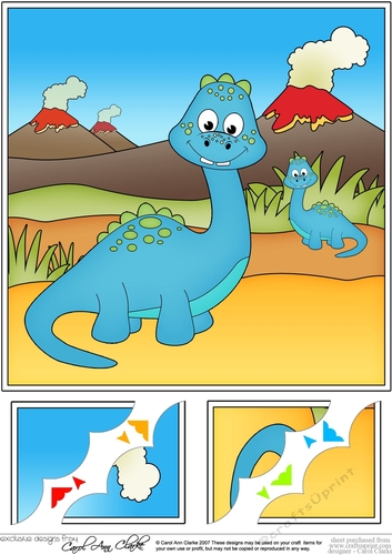 8 x 8 Cute Dinosaur Scalloped Corner Topper  