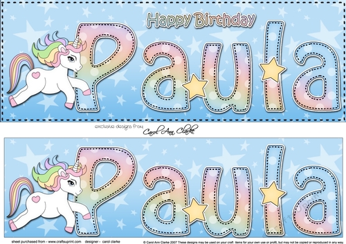 Large DL Happy Birthday PAULA 3D decoupage