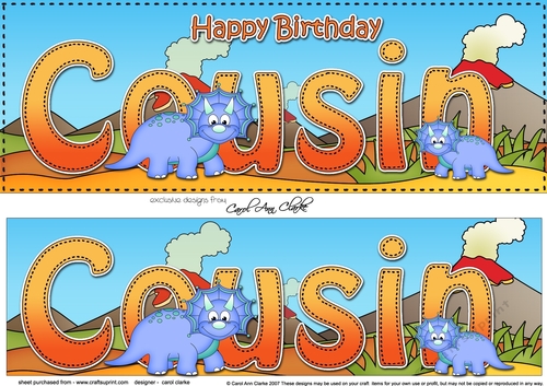 Large DL Happy Birthday COUSIN 3D decoupage with Dinosaurs