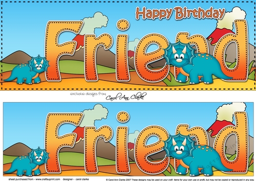 Large DL Happy Birthday FRIEND 3D decoupage with Dinosaurs