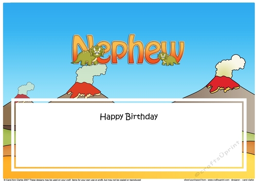 Large DL Happy Birthday NEPHEW insert with Dinosaurs