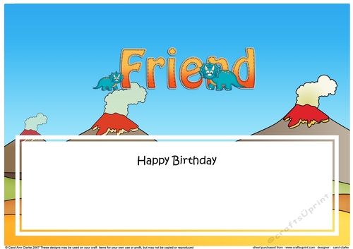 Large DL Happy Birthday FRIEND insert with Dinosaurs