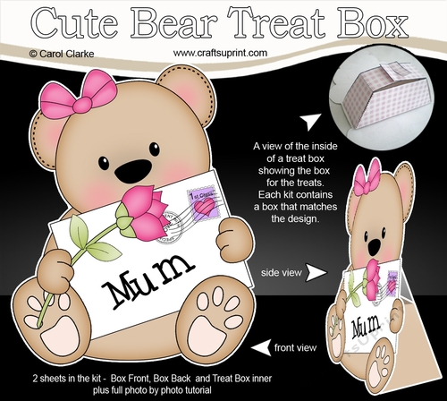 3D Mothers Day Treat Box Mini Kit - Teddy Bear has a Mothers Day Card