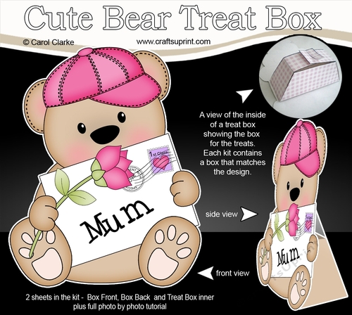 3D Mothers Day Treat Box Mini Kit - Teddy Bear has a Mothers Day Card