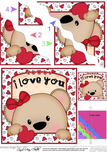 Wavey Corner Stacker - Love, Romance, Valentine - Teddy Bear 