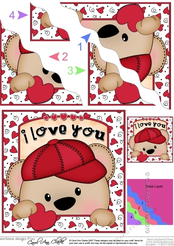 Wavey Corner Stacker - Love, Romance, Valentine - Teddy Bear 