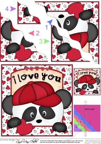 Wavey Corner Stacker - Love, Romance, Valentine - Panda Bear 