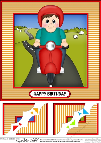 8 x 8 Scalloped Corner Topper - Little Motor Scooter Rider