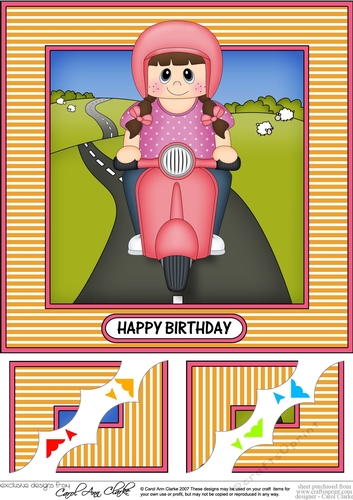 8 x 8 Scalloped Corner Topper - Little Motor Scooter Rider