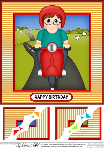 8 x 8 Scalloped Corner Topper - Little Motor Scooter Rider