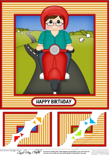 8 x 8 Scalloped Corner Topper - Little Motor Scooter Rider