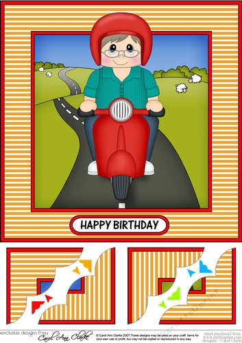 8 x 8 Scalloped Corner Topper - Little Motor Scooter Rider