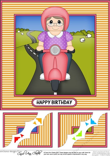 8 x 8 Scalloped Corner Topper - Little Motor Scooter Rider