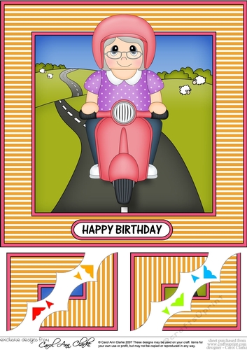 8 x 8 Scalloped Corner Topper - Little Motor Scooter Rider