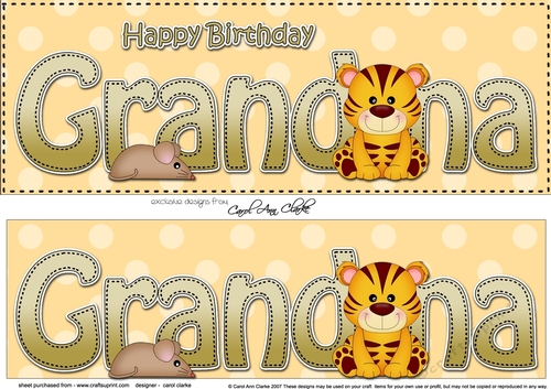Large DL Happy Birthday GRANDMA 3D decoupage with Cute Little Tiger