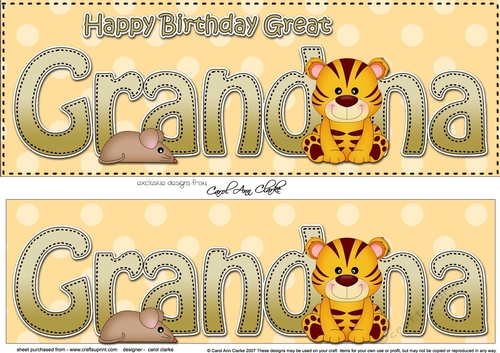 Large DL Happy Birthday GREAT GRANDMA 3D decoupage with Cute Little Tiger