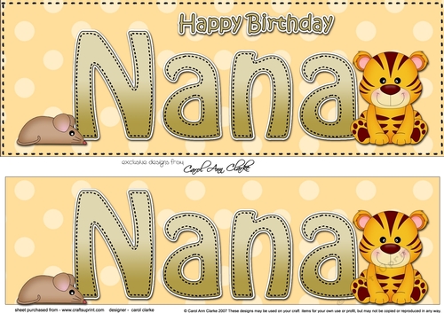 Large DL Happy Birthday NANA 3D decoupage with Cute Little Tiger