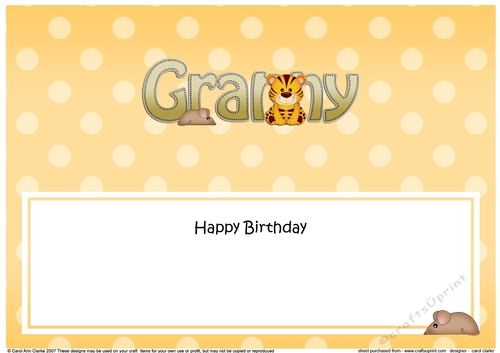Large DL Happy Birthday GRANNY insert with Cute Little Tiger