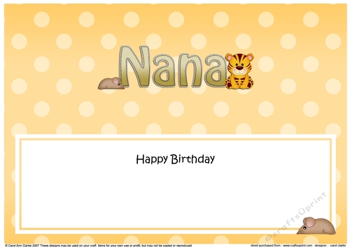 Large DL Happy Birthday NANA insert with Cute Little Tiger