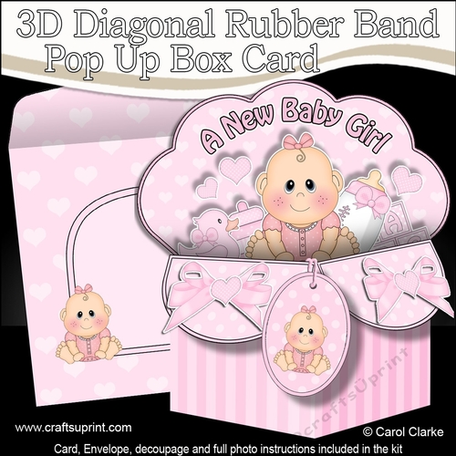 3D Diagonal Rubber Band Pop Up Box Card Kit - Cute Little Baby Girl Bea