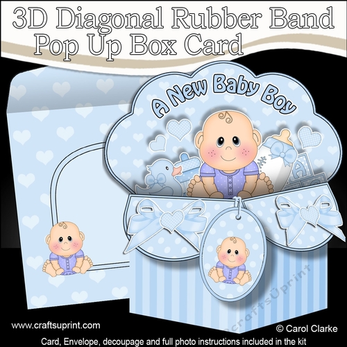 3D Diagonal Rubber Band Pop Up Box Card Kit - Cute Little Baby Boy Milo