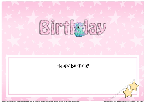 Large DL HAPPY BIRTHDAY insert with Cute Pony