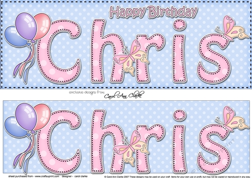 Large DL Happy Birthday CHRIS 3D decoupage