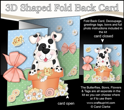 3D Shaped No-Hole Fold Back Card Kit - Flowerpot Friends - Little Spotty Dog Spot