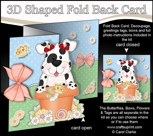 3D Shaped No-Hole Fold Back Card Kit - Flowerpot Friends - Little Spotty Dog Mitzi