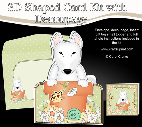 3D Shaped Card  Kit - Flowerpot Friends - Little English Bull Dog Terrier Earl