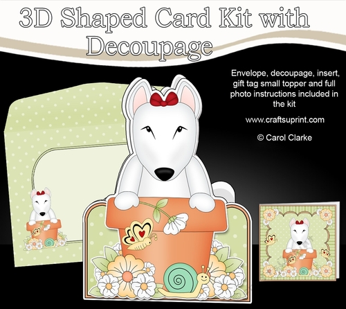 3D Shaped Card  Kit - Flowerpot Friends - Little English Bull Dog Terrier Countess