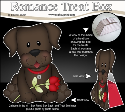 3D Valentine Treat Box Mini Kit - Cute Romantic Chocolate Labrador Dog has a Rose